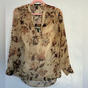 Ralph Lauren Floral Sheer Blouse Set - Cream and Brown